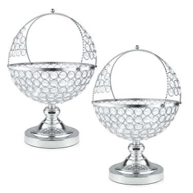 Imagem de kehail Suporte de tigela de doces de cristal, suporte decorativo de fruteira, enfeite de cesta de flores, decoração de casa, para exibir frutas ou flores artificiais, centro de mesa (prata, 2 peças G)
