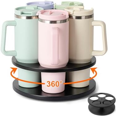 Imagem de MyLifeUNIT Organizador de garrafa de água para copos Stanley 1,134 g/850 g/590 ml, suporte giratório Stanley para copos, organizador de copos de madeira para armazenamento de armário (preto)