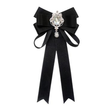 Imagem de Chamvino Acessórios de gola de laço de fita para uso profissional feminino que combinam com tudo gravata borboleta broche de decote de diamante (16 cores), Liga metálica, poliéster, Cristal