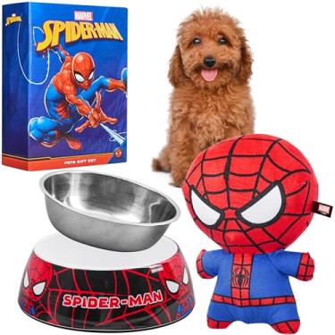 Imagem de Disney Conjunto de tigela de brinquedo e comida para cães de pelúcia Stitch, tigela antiderrapante durável para cães - Presentes para cães (Homem-Aranha vermelho/azul)