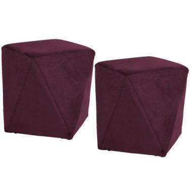 Imagem de Kit 02 Puffs Decorativo Para Sala de Estar Ametista D02 Veludo Marsala
