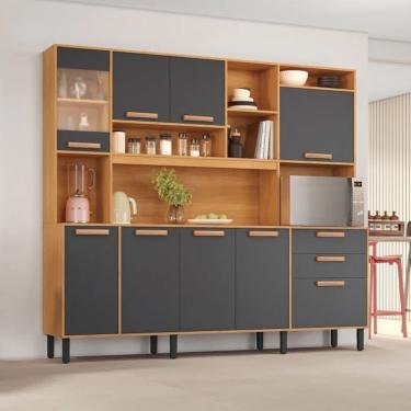 Imagem de Cozinha Compacta 8 Portas 3 Gavetas 7 Nichos Nápoles Itatiaia Cinamomo-grafite