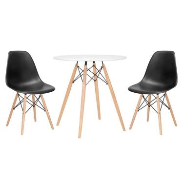 Imagem de Mesa redonda Eames 70 cm + 2 cadeiras Eiffel DSW Mesa Branca com Cadeiras Pretas