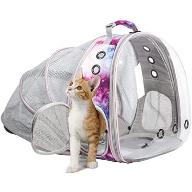 Imagem de halinfer Mochila Galaxy Pink Cat para gatinho, serve para até 5,4 kg, cápsula espacial astronauta, bolsa expansível para animais de estimação, coelho e filhote, bolsa veterinária para transporte de