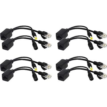 Imagem de zdyCGTime Kit Injetor E Divisor Poe Passivo Com Alimentação Ethernet Rj45 Via Conector Adaptador Dc 5,5 X 2,1 Mm F/M (Preto, 4 Pares)