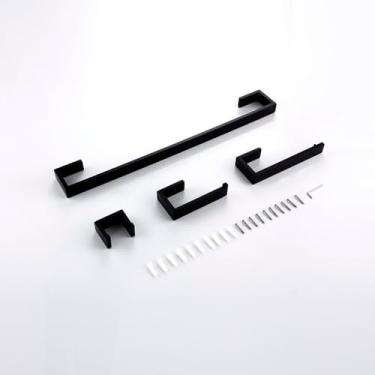 Imagem de Conjunto de acessórios para banheiro em aço inoxidável escovado - Suporte de parede para roupas, gancho para papel higiênico, suporte para toalhas, conjunto preto com 4 peças