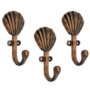 Imagem de AYZCORP Conjunto de 3 ganchos de ferro fundido em forma de concha para decoração de arte de parede - cabides em forma de concha e porta-chaves - cabide de roupas e mochila - ganchos de casaco para