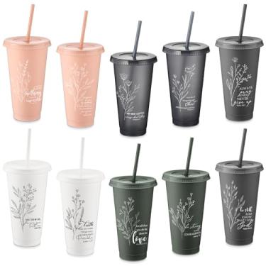 Imagem de Singhoow 10 peças de copos religiosos de plástico para presentes de igreja cristã 680 g versículo bíblico copo de café com tampa canudo para VBS escola dominical professor volta às aulas suprimentos