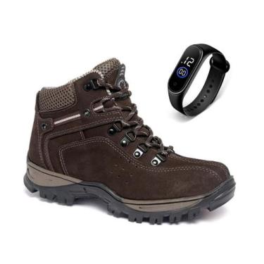 Imagem de Bota Coturno Masculino Couro Cano Médio Casual + Relógio Fino - Obstin