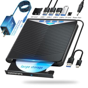 Imagem de conreruru Suporte Para Unidade Externa Blu-Ray, Leitor De Dvd/Cd/Leitura/Gravação, Usb 3.0 E/Tipo C, Blu-Ray/Dvd/Cd, Bd Windows 7-11 E Mac, Compatível Com Pc, M-Disc (Preto)
