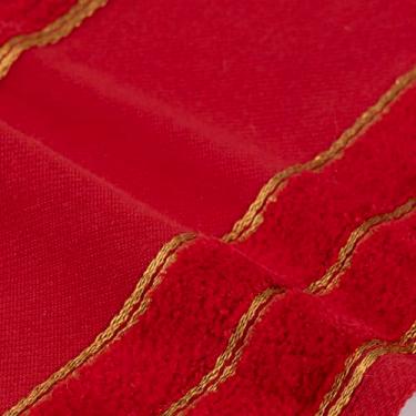 Imagem de Kit 6 Toalhas Lavabo Social de Mão p/Bordar Toalhinha Manicure Mão e Pé Fitness Academia Escolar 50x30cm 100% Algodão 400g/m² Barrado Ponto Russo Fio Dourado (VERMELHO)