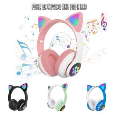 Imagem de Fone De Ouvido Gatinho Bluetooth Rosa Led Infantil Adulto Moda - lehmo