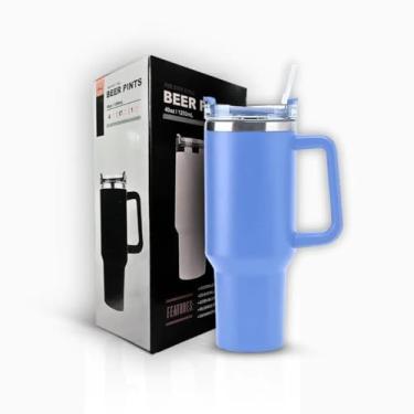 Imagem de Copo Térmico 1200ml Aço Inoxidável Manter Bebidas Quentes Frio Café Chá Água Alta Capacidade Durável Elegante Ideal Casa Trabalho Aventuras - AZUL CLARO