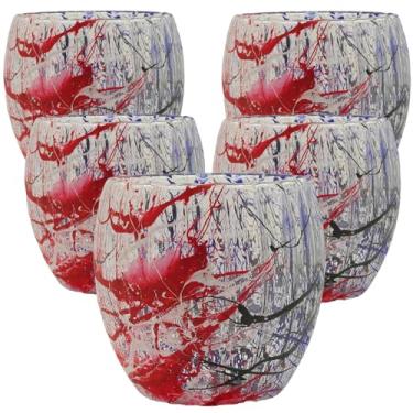 Imagem de Conjunto Com 6 Xícaras Personalizadas - Vidro Grosso 80ml - Decorativas, Eventos, Design Splash, para Café e Chá - Cor Vermelha Preta e Branca