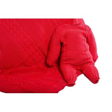 Imagem de Kit 2 Pçs Saída Maternidade Macacão e Manta Trança Tricot Unissex RN -