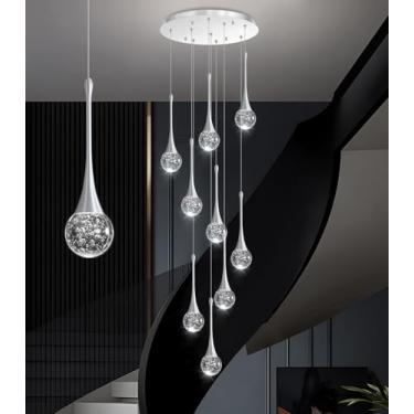 Imagem de Lustre moderno de cristal glamoroso de 9 luzes para teto alto LED regulável luz pendente de teto escadaria entrada sala de estar lustre iluminação prata antiga