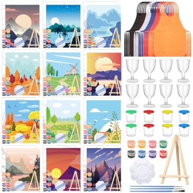 Imagem de Sherr 96 peças, 12 conjuntos de tela pré-desenhada, kit de pintura para artesanato, sorvete e pintura para adultos, lembrancinha de pintura em tela pré-impressa para presentes de aniversário