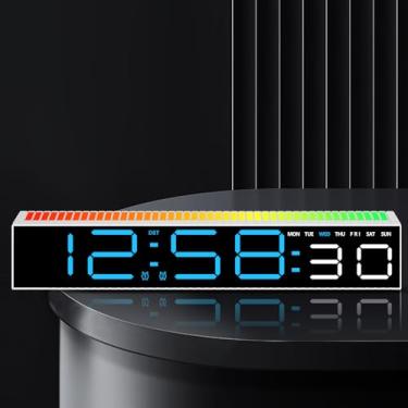 Imagem de MASHI Despertador digital, relógio digital para quartos com 10 luzes noturnas que mudam de cor, DST, brilho ajustável, sincronização de música dinâmica para decoração de cabeceira, PC e TV para jogos