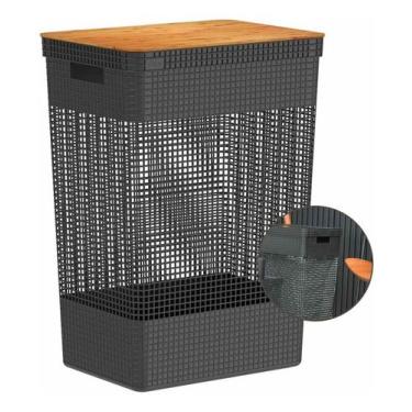 Imagem de Cesto Roupa Suja Organizador Lavanderia Brinquedos Cor Preto