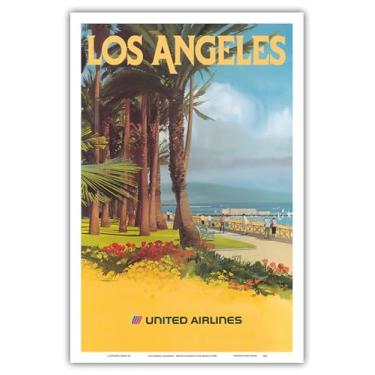 Imagem de Los Angeles Califórnia - Santa Monica State Beach - United Air Lines - Pôster vintage de viagem aérea por Tom Hoyne c. 1970 - Impressão artística mestre (sem moldura) 30,5 cm x 45,7 cm