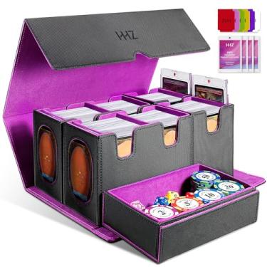 Imagem de Caixa de baralho MTG Commander, 7 em 1, serve para mais de 1000 cartas de manga dupla para cartões TCG com 4 divisórias, bandeja de dados e suporte magnético, caixa de armazenamento de cartão