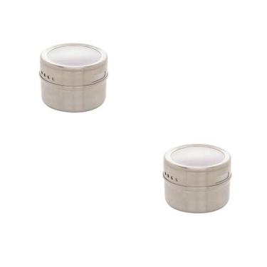 Imagem de Kit 2 Porta Tempero Aço Inox Imantado 6,5CM Tampa Acrílico - Lyor
