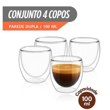 Imagem de Kit Copos Parede Dupla de Vidro 100 ml Cafe Cha Copo Duplo Isolante Té