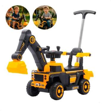 Imagem de Retroescavadeira Elétrica Infantil Amarela Com Empurrador Brinquedo Fu