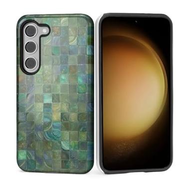 Imagem de Kapadiy Capa para Samsung Galaxy S23, Mosaico de vidro tonificado verde design híbrido dupla proteção de silicone rígido PC à prova de choque capa protetora anti-arranhões para homens e mulheres