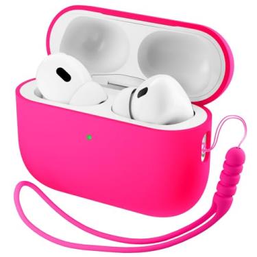 Imagem de ORNARTO Capa compatível com AirPods Pro 3 2025, capa protetora completa de silicone híbrido para AirPods Pro 3ª geração, capa frontal visível de LED - rosa choque