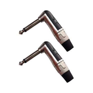 Imagem de Kit 2 Plug P10 Macho Mono Niquelado L 90º Profissional Mxt