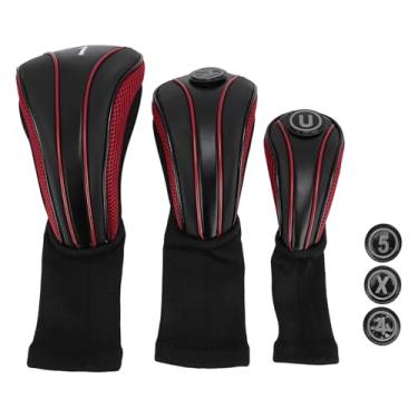 Imagem de 3pcs Golf Club Head Covers PU Leather Wood Driver Headcover Set with Spare Number Tag, Long Neck, Scratch Resistanted and Breathable Design for Woods and Drivers (Black Red)