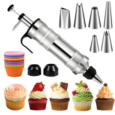 Imagem de FANTEXY Conjunto de seringas para decoração de sobremesas, kit de confeiteiro de aço inoxidável, ferramentas de decoração de bolo, 6 bocais de confeiteiro, kit de decoração de cupcake