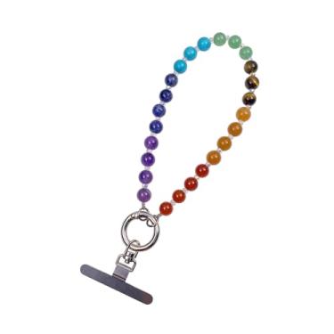Imagem de EDEN'S CALL 7 chacras contas de cristal redondas alça de pulso para celular pingente pendurado chaveiro com contas mãos livres cordão de celular com corrente de aba de corda pulseira de quartzo alça