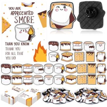 Imagem de Tondiamo 20/40/60 conjuntos exclusivos presentes de agradecimento da equipe a granel S'more pinos de esmalte Marshmallow presentes para funcionários alfinetes de lapela a granel com cartões de