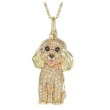 Imagem de OSCCI Colar de cristal dourado para cachorros Poodle para mulheres, com pingente de animal de estimação, joias para amantes de animais de estimação, Metal, Sem Pedra Preciosa
