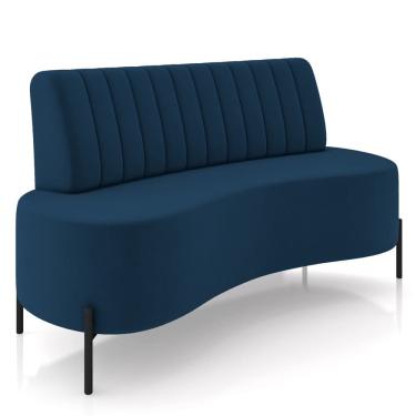 Imagem de Sofá Chaise 2 Lugares Sala Living 135cm Pés Industrial Cayman K01 Veludo Azul Marinho - Lyam Decor