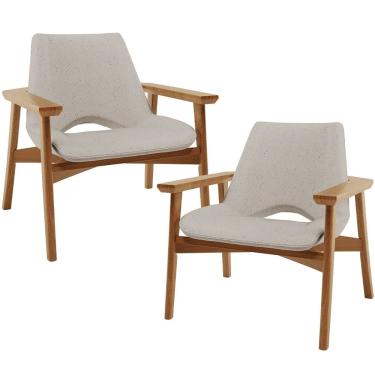 Imagem de Kit 02 Poltronas Decorativa Para Sala de Estar Living Base Madeira Becker L02 Linho Bege - Lyam Decor