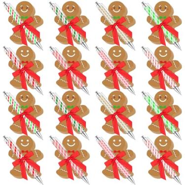 Imagem de Demonwer Conjunto de 16 conjuntos de notas adesivas de Natal para homem de gengibre com caneta, bloco de notas para homem de gengibre, conjunto de canetas esferográficas doces com fita, presentes de