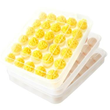 Imagem de Pacote com 3 recipientes para ovos desviados com tampa, 90 bandejas transparentes para ovos, bandeja de suporte para geladeira, bancada empilhável, bandeja de ovos portátil para festas, Páscoa