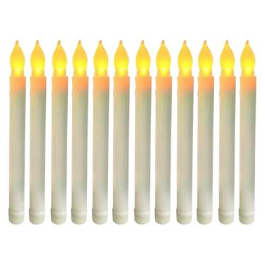 Imagem de Mxqdhx 12 peças velas afuniladas de LED cintilantes sem chama, velas a granel operadas por bateria para Halloween, Natal, casamento, igreja, festa de Páscoa, decoração de mesa, centro de mesa, amarelo