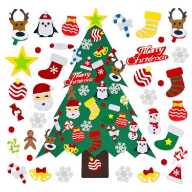 Imagem de Conjunto de árvore de Natal de feltro faça você mesmo, árvore de Natal de feltro de 3,2 metros com 38 ornamentos para crianças, enfeites para pendurar, conjunto de árvore faça você mesmo, decorações