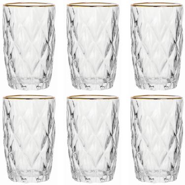 Imagem de Jogo De 6 Copos Altos Borda Dourada 350ml Diamond Class Home