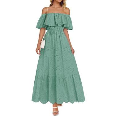 Imagem de Vestido ZESICA 2025 Summer Off Shoulder Ruffle Bordado Sage