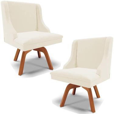 Imagem de Kit 2 Poltronas Decorativas Base Giratória de Madeira Firenze Veludo Bege/Natural - Gran Belo