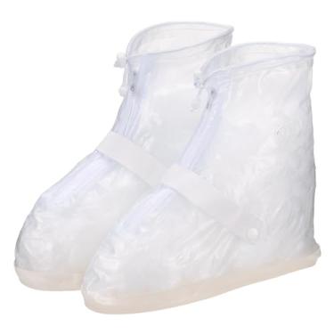 Imagem de HARFINGTON Capa impermeável para sapatos M (EUA 5) antiderrapante PVC reutilizável galochas protetores de sapato de chuva com zíper e fivela de alça para homens mulheres chuvoso ao ar livre, branco