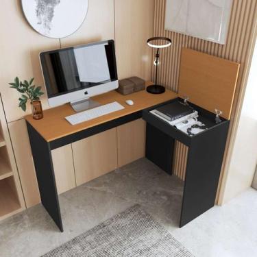 Imagem de Mesa Escritório Em L Com Porta Oculta Escrivaninha De Canto Para Compu