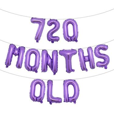 Imagem de Banner de balão multicolorido com glitter de 720 meses - Decorações engraçadas de aniversário de 60 anos e festas de aniversário (roxo de 720 meses)