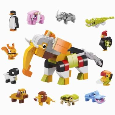 Imagem de Kit de Blocos de Montar 12 em 1 Dinossauros ou Animais Coloridos Brinquedo Educativo de Construção Conjunto com Múltiplas Combinações (Animais)