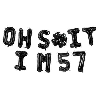 Imagem de Oh I'm 57! Balões de látex 40,6 cm preto hallo cinquenta e sete torcidas para 57 anos decoração temática para homem mulher feliz 57º aniversário festa estúdio foto adereço bandeira decorações